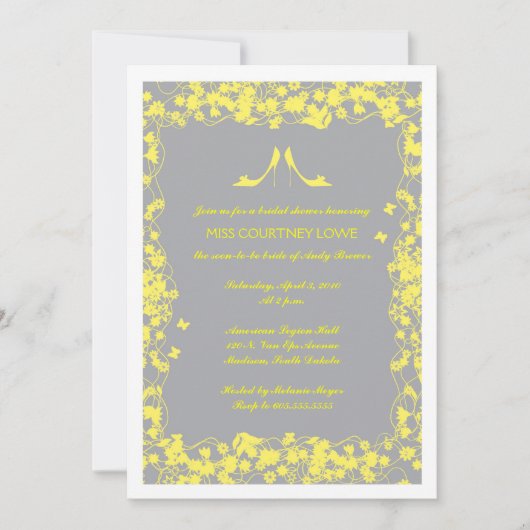 Grau mit gelber Heels-Brautparty-Einladung Einladung (Vorderseite)
