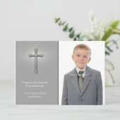 Grau mit Kreuz, religiöse Fotokarte Dankeskarte (Stehend Vorderseite)