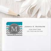 Grau Mit Monogramm Aquamarin Blau Zickzack (Insitu)