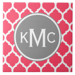 Grau Mit Monogramm Lila Zickzack Fliese