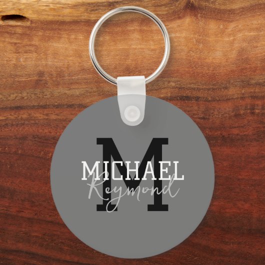 grau Mit Monogramm Schlüsselanhänger (Rückseite)