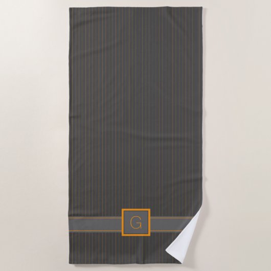 Grau mit Orange Pinstripes Beach Handtuch (Vorderseite)