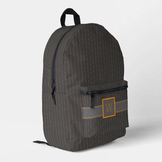 Grau mit Orange Pinstripes Bedruckter Rucksack (Rückseitige Ecke links)