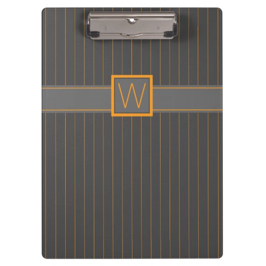 Grau mit Orange Pinstripes Clipboard Klemmbrett (Vorderseite)