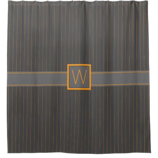Grau mit Orange Pinstripes Duschvorhang (Vorderseite)