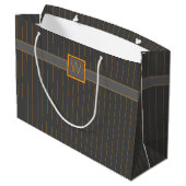Grau mit Orange Pinstripes Geschenktasche Große Geschenktüte (Rückseite Schrägansicht)