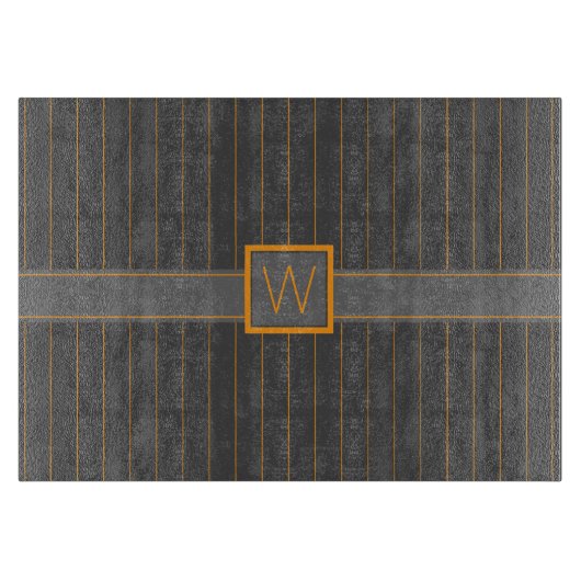 Grau mit Orange Pinstripes Glasschnische Schneidebrett (Vorderseite)