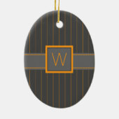 Grau mit Orange Pinstripes Keramik Ornament (Hinten)