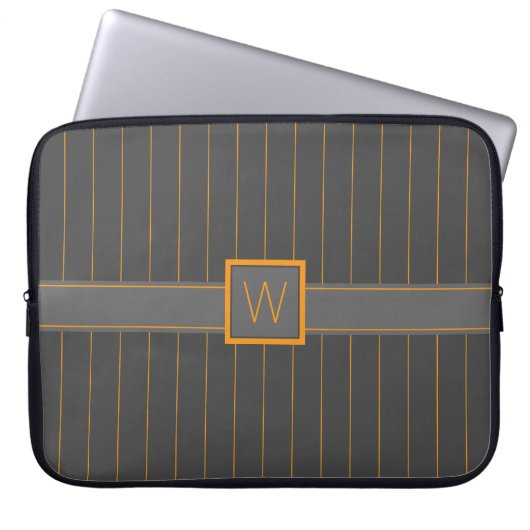Grau mit Orange Pinstripes Laptop Sleeve (Vorderseite)