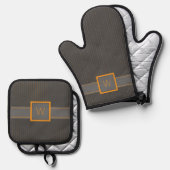 Grau mit Orange Pinstripes Ofenhandschuh & Topflappen-Set (Vorderseite/Rückseite)