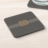 Grau mit Orange Pinstripes Square Untersetzer (Linke Seite)