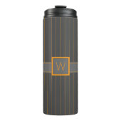 Grau mit Orange Pinstripes Thermal Tumbler Thermosbecher (Vorderseite)