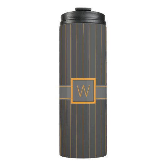 Grau mit Orange Pinstripes Thermal Tumbler Thermosbecher (Vorderseite)