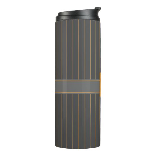 Grau mit Orange Pinstripes Thermal Tumbler Thermosbecher (Nach links gedreht)