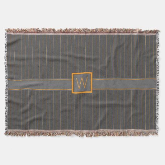 Grau mit Orange Pinstripes Throw Blanket Decke (Vorderseite)