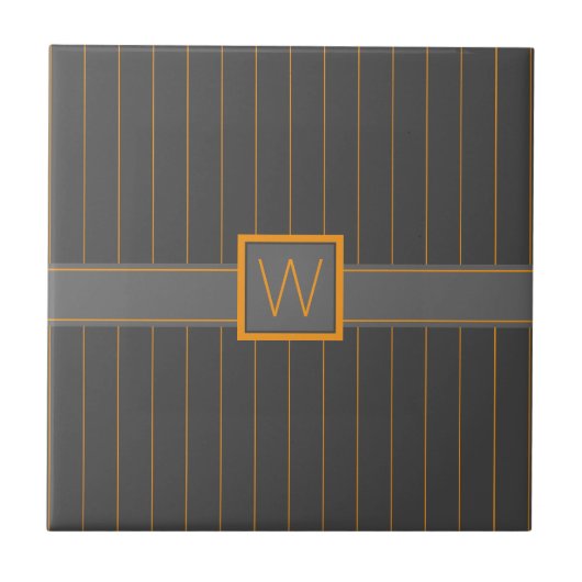 Grau mit Orange Pinstripes Tile Fliese (Vorderseite)