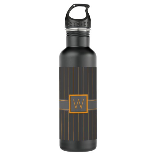 Grau mit Orange Pinstripes Wasser Flasche Trinkflasche (Vorderseite)