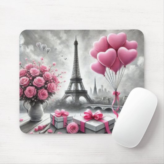 GRAU MIT PINK PARIS VALENTINSTAG BLUME MOUSEPAD (Mit Mouse)