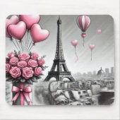 GRAU MIT PINK PARIS VALENTINSTAG BLUME MOUSEPAD (Vorne)
