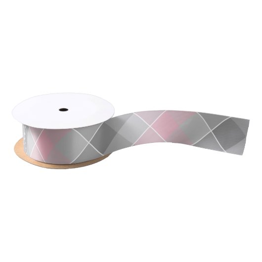 grau mit rosa diagonal kariert satinband (Spule)
