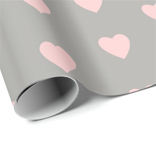 Grau mit rosa Herzen Geschenkpapier (Rolleneckpunkt)