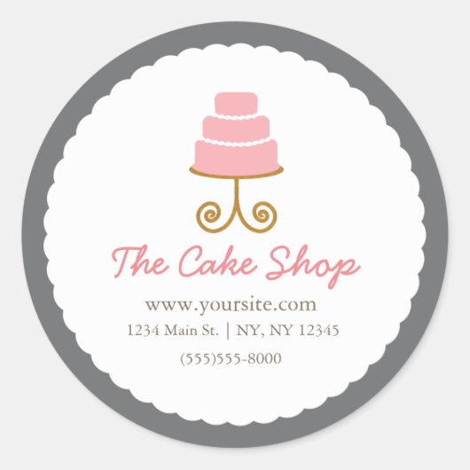 Grau mit rosafarbenem Aufkleber für Backwaren (Vorderseite)