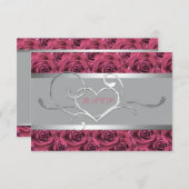 Grau mit rosafarbener Rosenantwort Einladung (Vorne/Hinten)