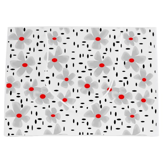 grau mit roten Blume auf weißem Hintergrund Retro Große Geschenktüte (Vorderseite)