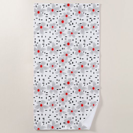 grau mit roten Blume auf weißem Hintergrund Retro Strandtuch (Vorderseite)