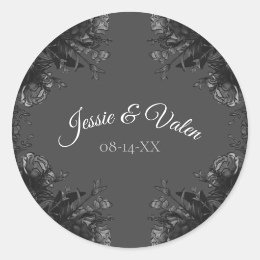 Grau mit schwarzen Rose Gothic Wedding Runder Aufkleber (Vorderseite)