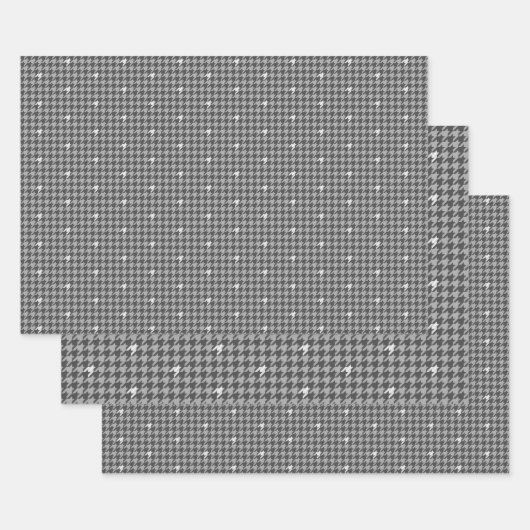 Grau mit silberfarbenem Hahnentrittmuster-Wrapping Geschenkpapier Set (Set)