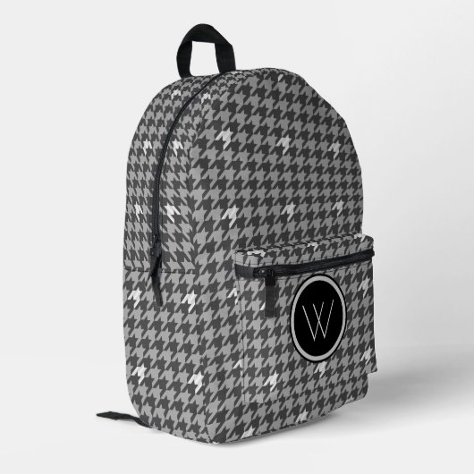Grau mit Silver Accent Hahnentrittmuster Bedruckter Rucksack (Rückseitige Ecke links)