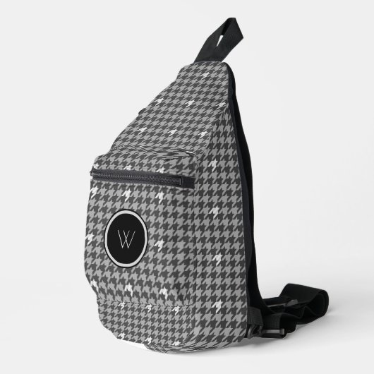 Grau mit Silver Accent Hahnentrittmuster Crossbody Bag (Rechte Ecke)
