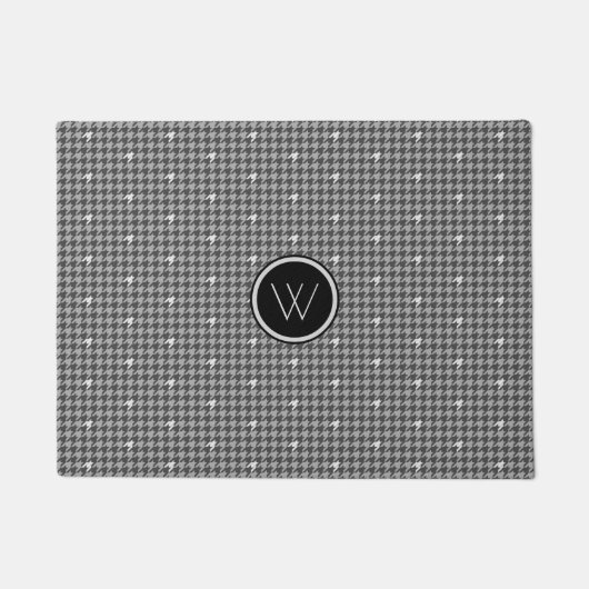 Grau mit Silver Accent Hahnentrittmuster Doormat Fußmatte (Vorderseite)