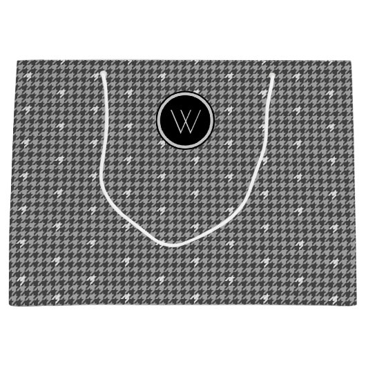 Grau mit Silver Accent Hahnentrittmuster Gift Bag Große Geschenktüte (Vorderseite)