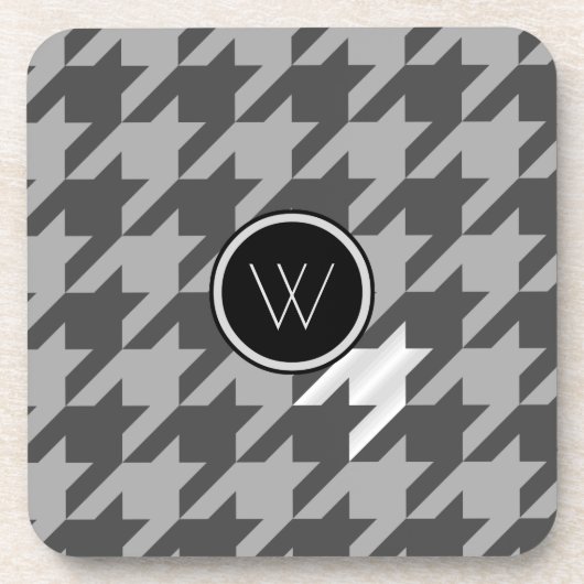 Grau mit Silver Accent Hahnentrittmuster Square Un Getränkeuntersetzer (Vorderseite)