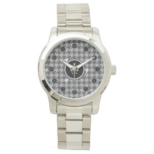 Grau mit Silver Accent Hahnentrittmuster Watch Armbanduhr
