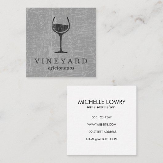 Grau mit Weinglas Quadratische Visitenkarte (Vorne/Hinten)