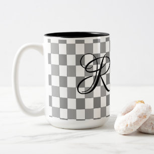 Grau mit weißem Karo Zweifarbige Tasse
