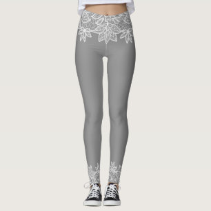 Grau mit White Lace Look Spandex Leggings