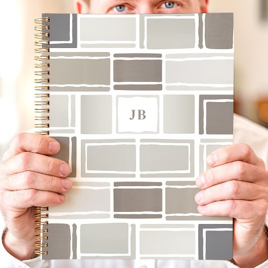 Grau Modern Geometrisch Monogrammiert Planer