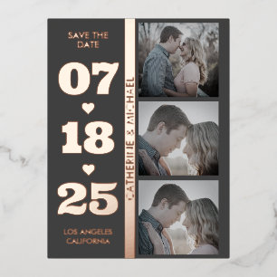 Grau Modern Minimalistisch Bold Date Drei Foto Folien Feiertagspostkarte