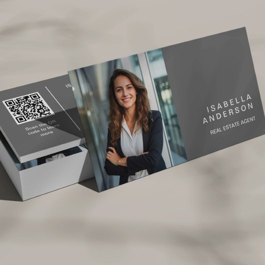 Grau Modern Real Anwesen Berufliches Foto QR-Code Visitenkarte
