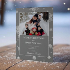Grau-moderne Schneeflocken Flat Holiday Foto Card Feiertagskarte