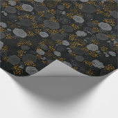 Grau | Moderne und elegante Imitate Glitzer Floren Geschenkpapier (Ecke)