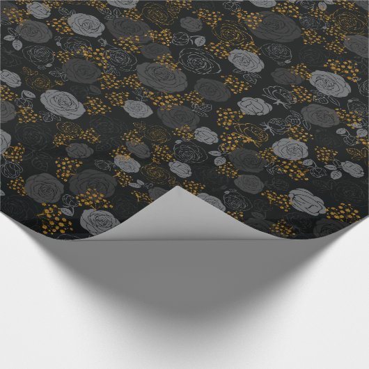 Grau | Moderne und elegante Imitate Glitzer Floren Geschenkpapier (Ecke)