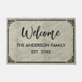 Grau | Modernes Monogramm - Familienname Willkomme Fußmatte (Vorderseite)