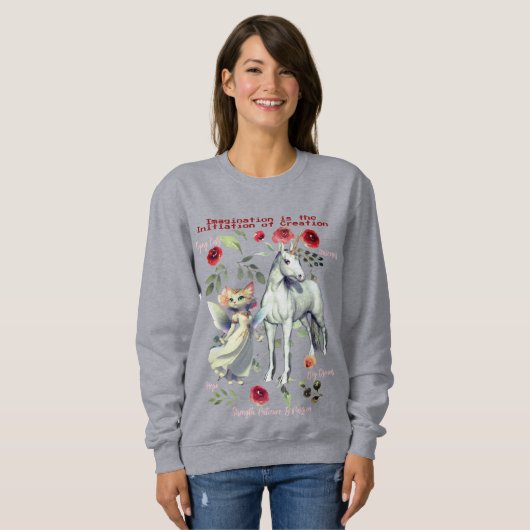 (Grau) Modisch modische Einhornkatzen Sweatshirt (Vorne ganz)
