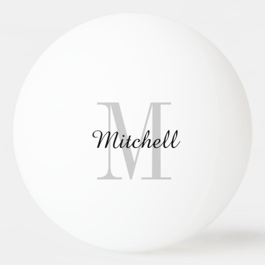 Grau Monogramm und Name Personalisiert Tischtennisball (Vorderseite)