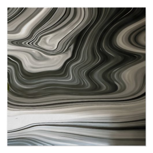 Grau Monotone Artistic Acrylic Pour Abstrakt Poster (Vorderseite)